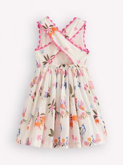Mini Boden Kids' Harper Cotton Cross-Back Dress, Soft Ivory Jungle - view 2, Soft Ivory Jungle