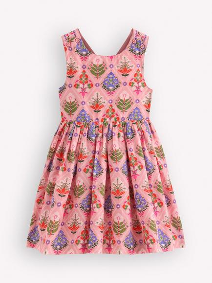 Mini Boden Kids' Harper Cotton Cross-Back Dress, Multi Diamond Floral, Multi Diamond Floral