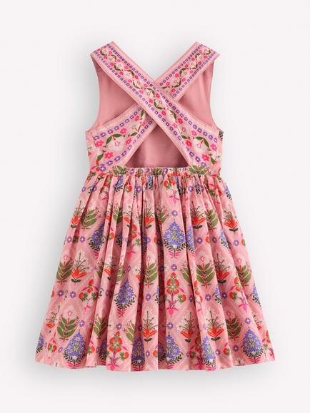 Mini Boden Kids' Harper Cotton Cross-Back Dress, Multi Diamond Floral - view 2, Multi Diamond Floral