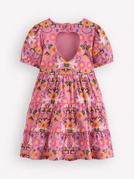 Mini Boden Kids' Heart Back Jersey Dress, Pink - view 2, Pink