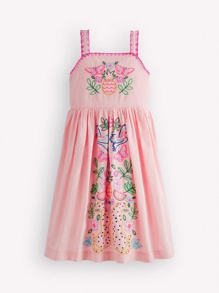 Mini Boden Kids' Cotton Embroidered Sundress, Chalk Pink, Chalk Pink