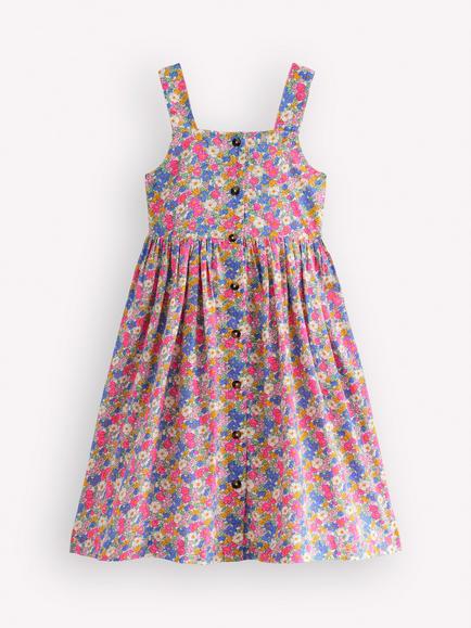 Mini Boden Kids' Remy Cotton Button Through Dress, Pink Ditsy Floral, Pink Ditsy Floral