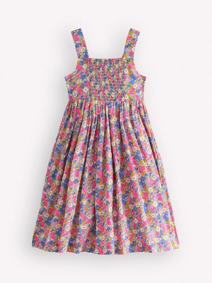 Mini Boden Kids' Remy Cotton Button Through Dress, Pink Ditsy Floral - view 2, Pink Ditsy Floral