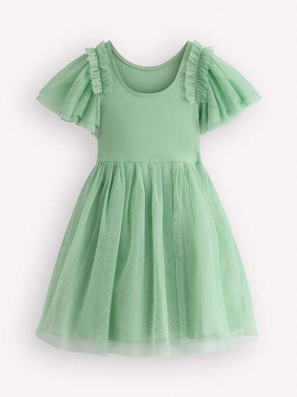 Mini Boden Kids' Tulle Short Sleeve Party Dress, Green Jungle Animals - view 2, Green Jungle Animals