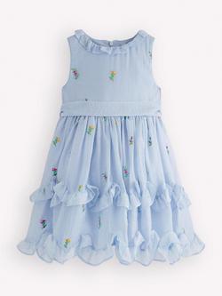 Mini Boden Kids' Floral Embroidered Tiered Ruffle Dress, Misty Blue, Misty Blue