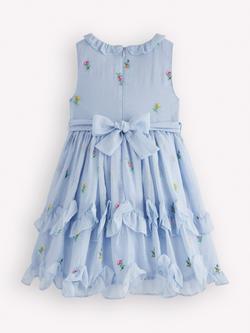 Mini Boden Kids' Floral Embroidered Tiered Ruffle Dress, Misty Blue - view 2, Misty Blue