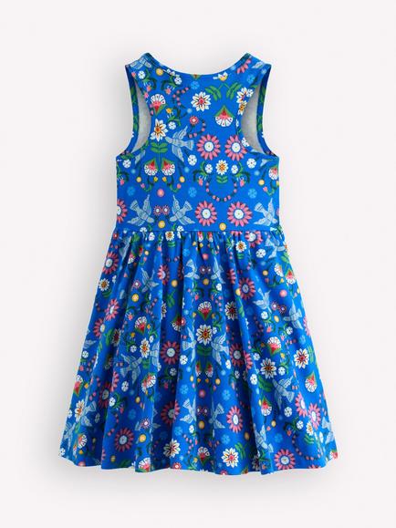 Mini Boden Kids' Cotton Jersey Twirly Dress, Blue Bird Flora - view 2, Blue Bird Floral