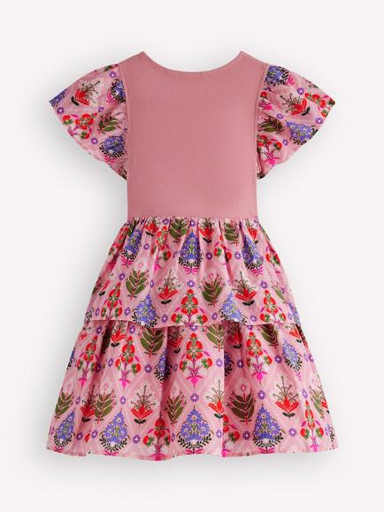 Mini Boden Kids' Short Sleeve Tiered Dress, Multi - view 2, Multi