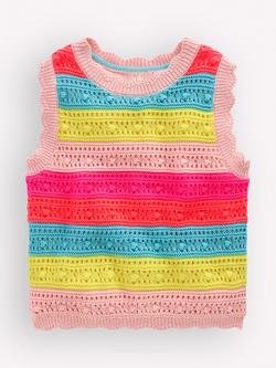 Mini Boden Kids' Pointelle Knit Sleeveless Jumper, Neon Stripe, Neon Stripe