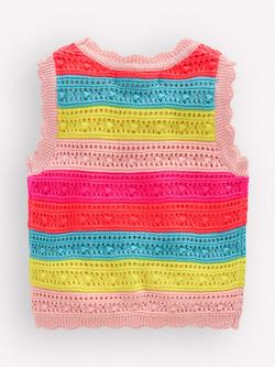 Mini Boden Kids' Pointelle Knit Sleeveless Jumper, Neon Stripe - view 2, Neon Stripe