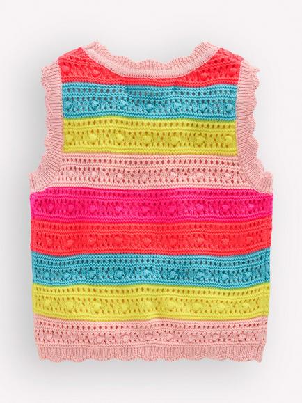 Mini Boden Kids' Pointelle Knit Sleeveless Jumper, Neon Stripe - view 2, Neon Stripe
