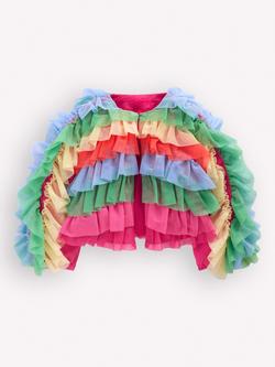 Mini Boden Kids' Rainbow Tulle Ruffle Jacket, Multi, Multi