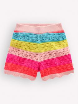 Mini Boden Kids' Pointelle Knit Shorts, Neon Multi Stripe, Neon Multi Stripe