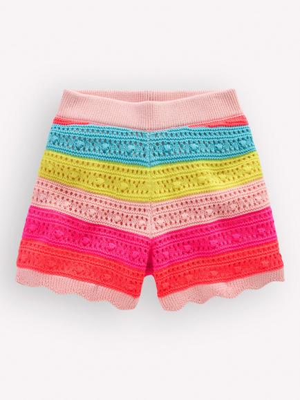 Mini Boden Kids' Pointelle Knit Shorts, Neon Multi Stripe, Neon Multi Stripe
