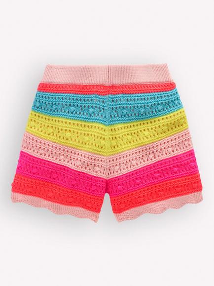 Mini Boden Kids' Pointelle Knit Shorts, Neon Multi Stripe - view 2, Neon Multi Stripe