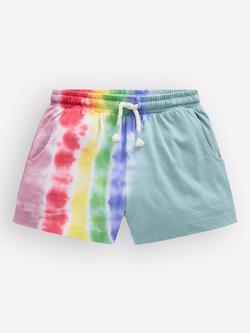 Mini Boden Kids' Cotton Jersey Tie Dye Shorts, Dawn Blue Rainbow, Dawn Blue Rainbow