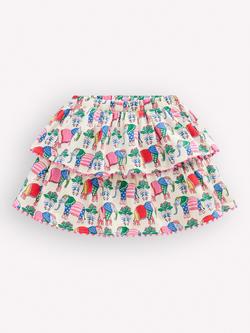 Mini Boden Kids' Cotton Elephant Print Ruffle Skort, Multi Woodblock, Multi Woodblock