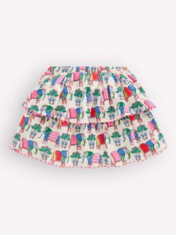 Mini Boden Kids' Cotton Elephant Print Ruffle Skort, Multi Woodblock - view 2, Multi Woodblock