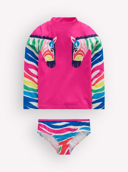 Mini Boden Kids' Long Sleeve Applique Rash Vest Set, Raspberry Pink, Raspberry Pink