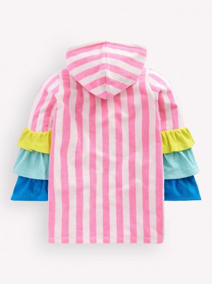 Mini Boden Kids' Fun Romie Towelling Jacket, Stripe Frill Parrot - view 2, Stripe Frill Parrot
