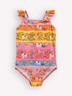 Mini Boden Kids' Hallie Frill Strap Swimsuit, Multi, Multi
