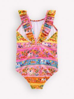 Mini Boden Kids' Hallie Frill Strap Swimsuit, Multi - view 2, Multi