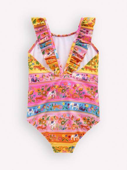Mini Boden Kids' Hallie Frill Strap Swimsuit, Multi - view 2, Multi