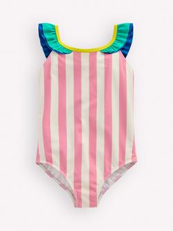 Mini Boden Kids' Hallie Frill Strap Swimsuit, Formica Pink, Formica Pink