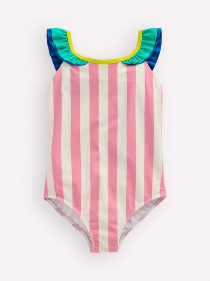 Mini Boden Kids' Hallie Frill Strap Swimsuit, Formica Pink, Formica Pink