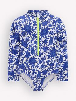 Mini Boden Kids' Long Sleeve Printed Swimsuit, Blue, Blue
