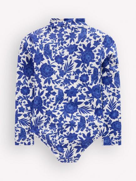 Mini Boden Kids' Long Sleeve Printed Swimsuit, Blue - view 2, Blue