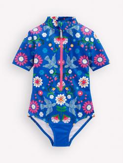 Mini Boden Kids' Printed Short Sleeve Swimsuit, Blue, Blue
