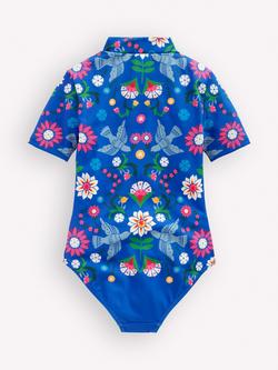 Mini Boden Kids' Printed Short Sleeve Swimsuit, Blue - view 2, Blue