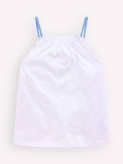 Mini Boden Kids' Plaited Strap Floral Embroidered Top, White - view 2, White