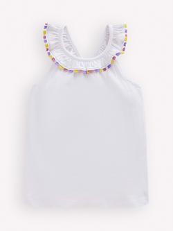 Mini Boden Kids' Sleeveless Ruffle Neck Top, White, White