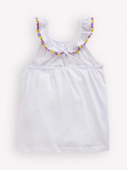 Mini Boden Kids' Sleeveless Ruffle Neck Top, White - view 2, White