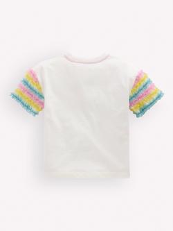 Mini Boden Kids' Tulle Ruffle Sleeve T-Shirt, White - view 2, White