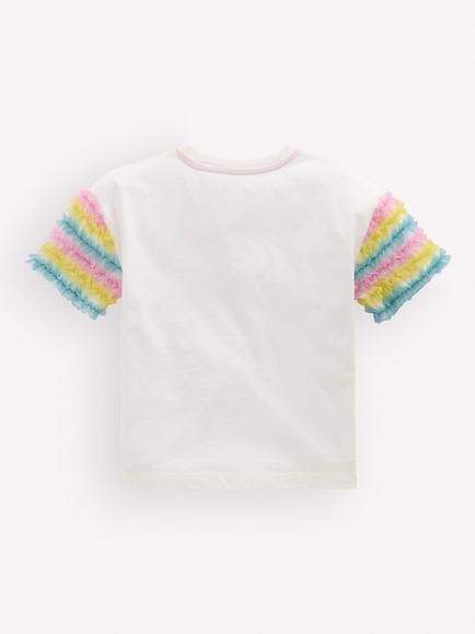 Mini Boden Kids' Tulle Ruffle Sleeve T-Shirt, White - view 2, White