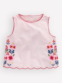 Mini Boden Kids' Sleeveless Embroidered Top, Pink/Ivory Floral, Pink/Ivory Floral