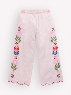 Mini Boden Kids' Cotton Scallop Hem Trousers, Pink/ Ivory Floral, Pink/ Ivory Floral