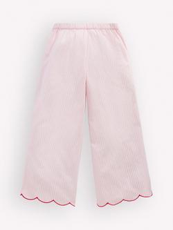 Mini Boden Kids' Cotton Scallop Hem Trousers, Pink/ Ivory Floral - view 2, Pink/ Ivory Floral