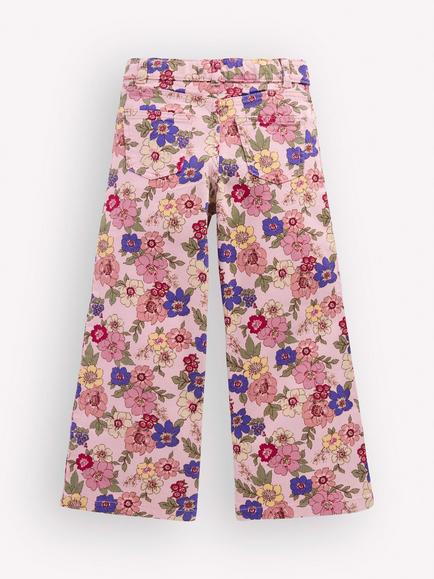 Mini Boden Kids' Wide Leg Jeans, Pink Floral Bloom - view 2, Pink Floral Bloom