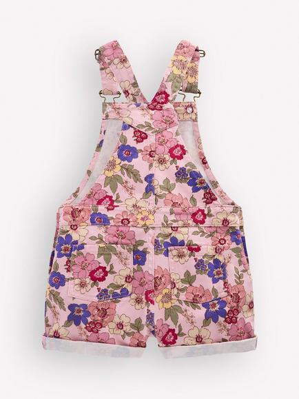 Mini Boden Kids' Short Dungarees, Pink Floral Bloom - view 2, Pink Floral Bloom