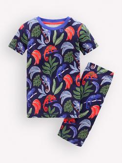 Mini Boden Kids' Printed Snug Short Pyjama Set, Navy Blue, Navy Blue