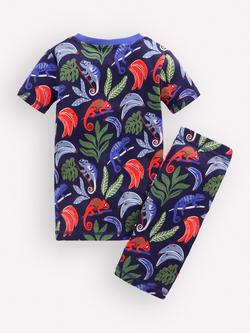 Mini Boden Kids' Printed Snug Short Pyjama Set, Navy Blue - view 2, Navy Blue