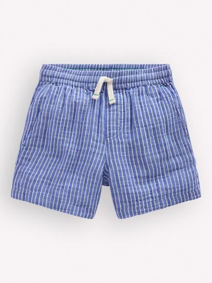 Mini Boden Kids' Double Cloth Cotton Shorts, Ticking Stripe, Ticking Stripe