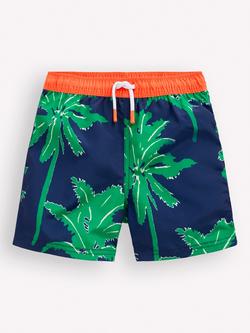 Mini Boden Kids' Swim Shorts, Blue Palm Trees, Blue Palm Trees
