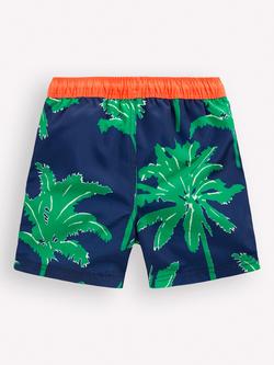 Mini Boden Kids' Swim Shorts, Blue Palm Trees - view 2, Blue Palm Trees