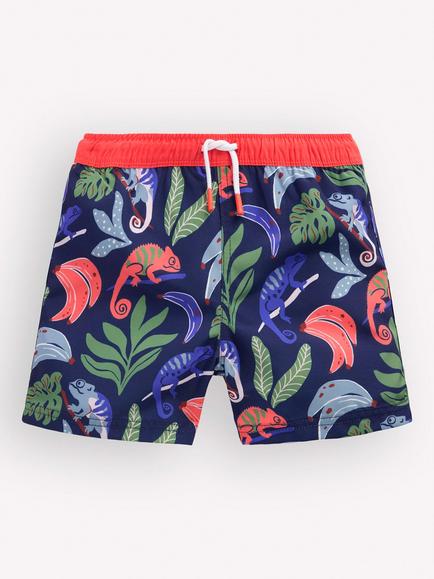 Mini Boden Kids' Swim Shorts, Multi Chamelion, Multi Chamelion, Multi Chamelion