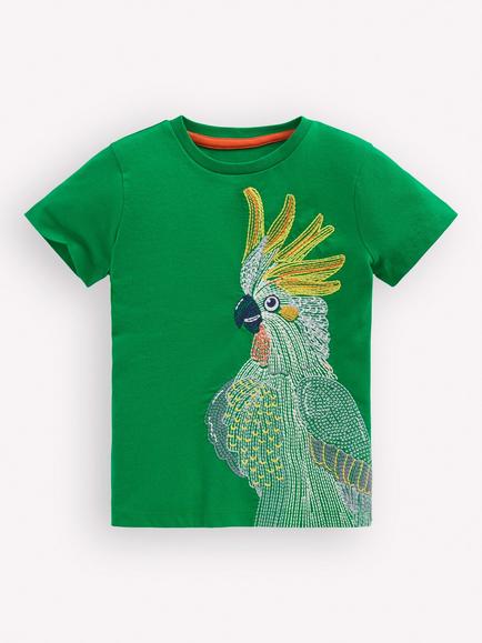 Mini Boden Kids' Short Sleeve Superstitch T-Shirt, Green, Green